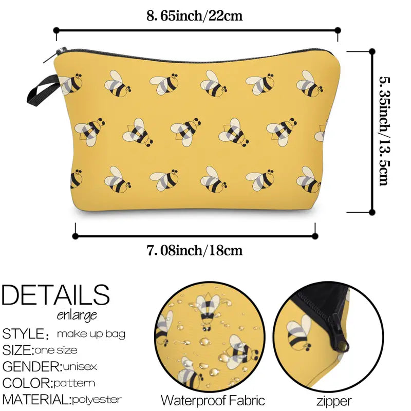 Bee Print Toiletry Bag / Travel Makeup Pouch
