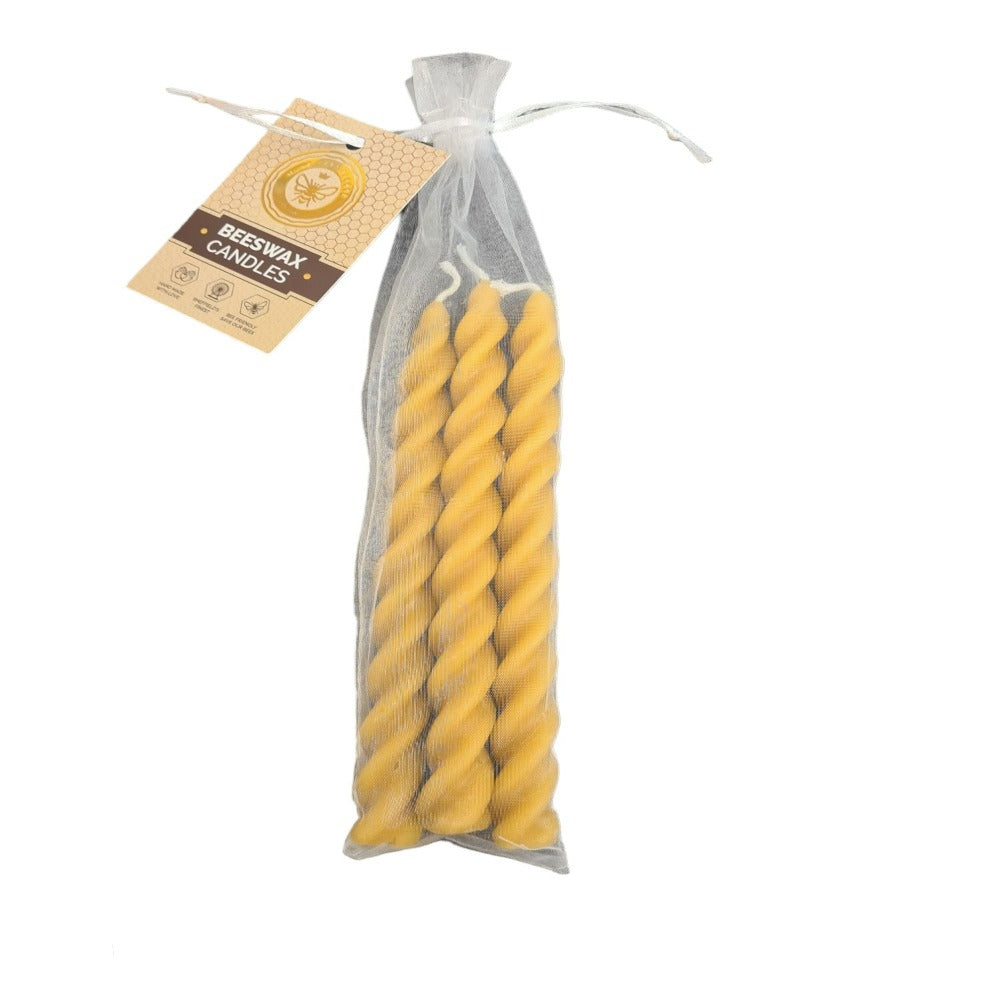 Three Beeswax Twisted Table Candles