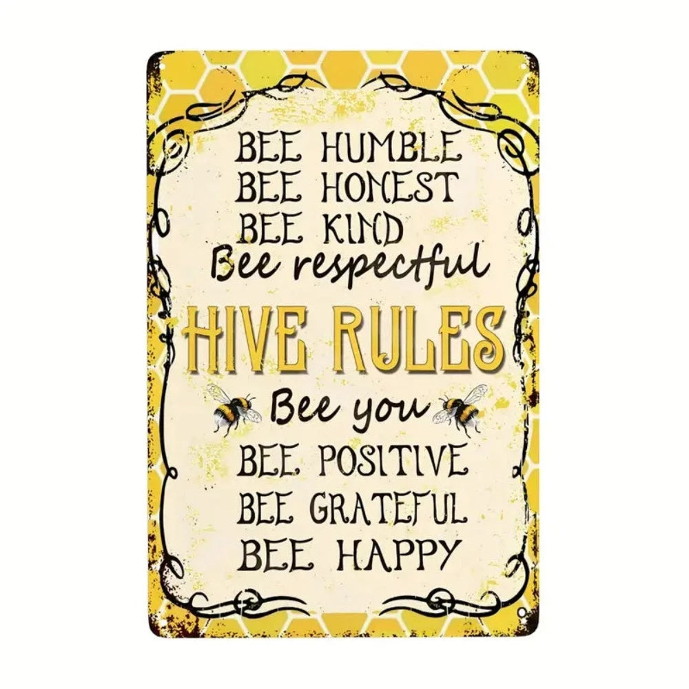 Hive Rules - Comb Design - Metal Sign