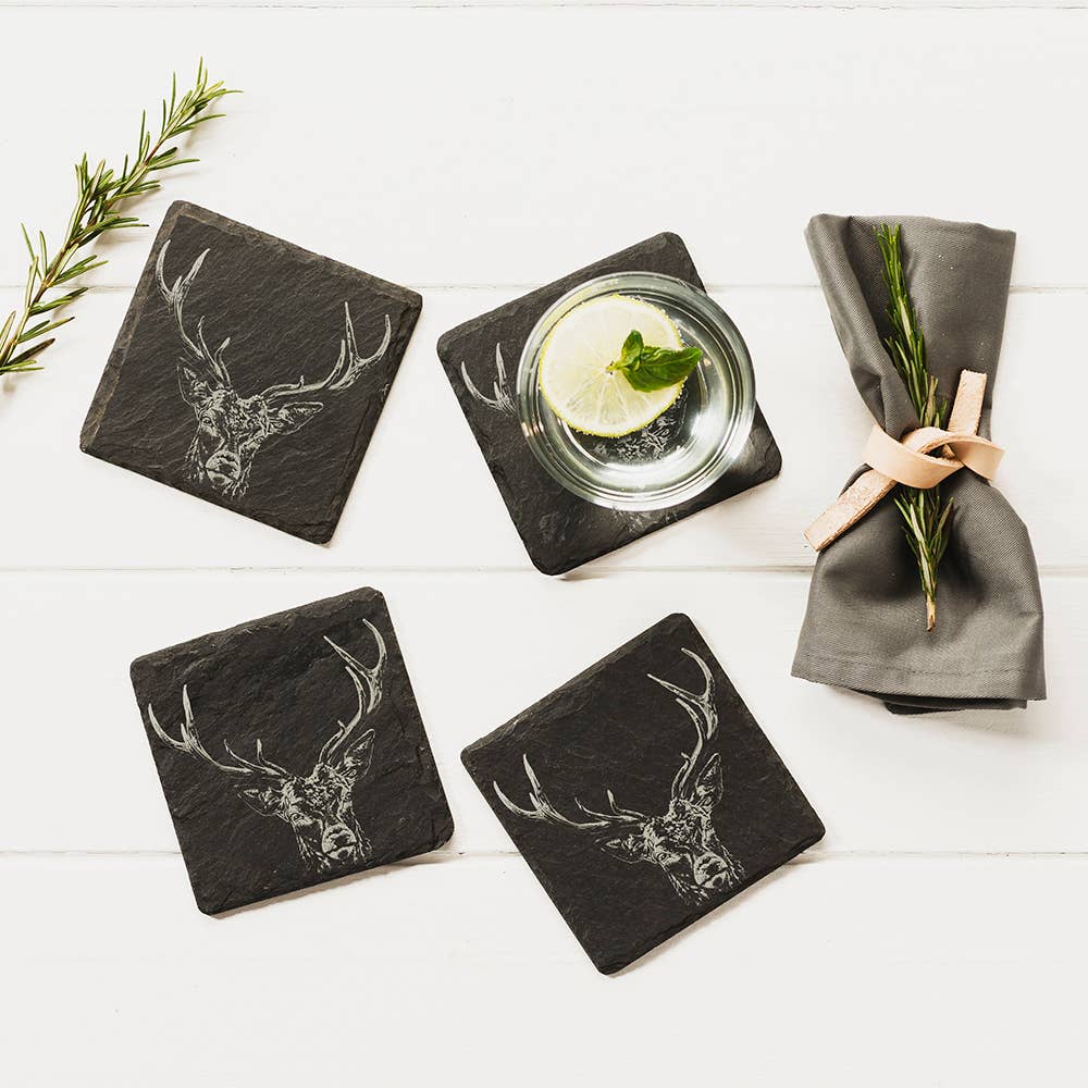 4 Stag Prince Slate Coasters