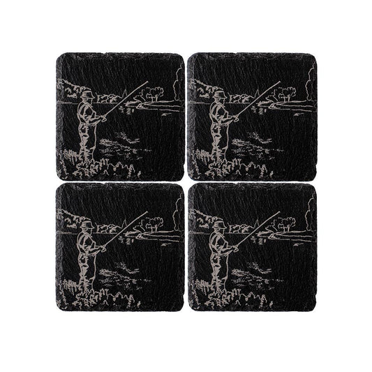 4 Slate Coasters - Fishing