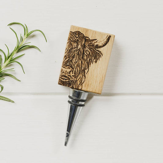 Highland Cow Oak Bottle Stopper