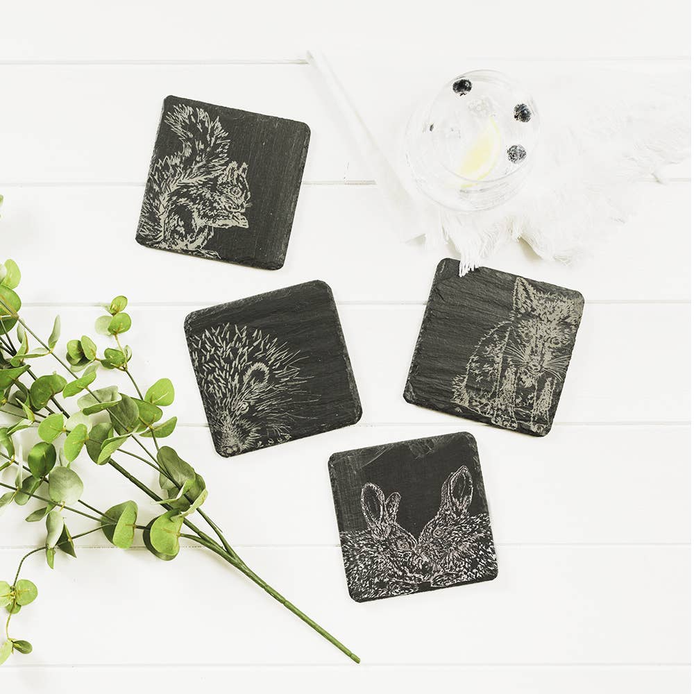 4 Woodland Friends Slate Coasters