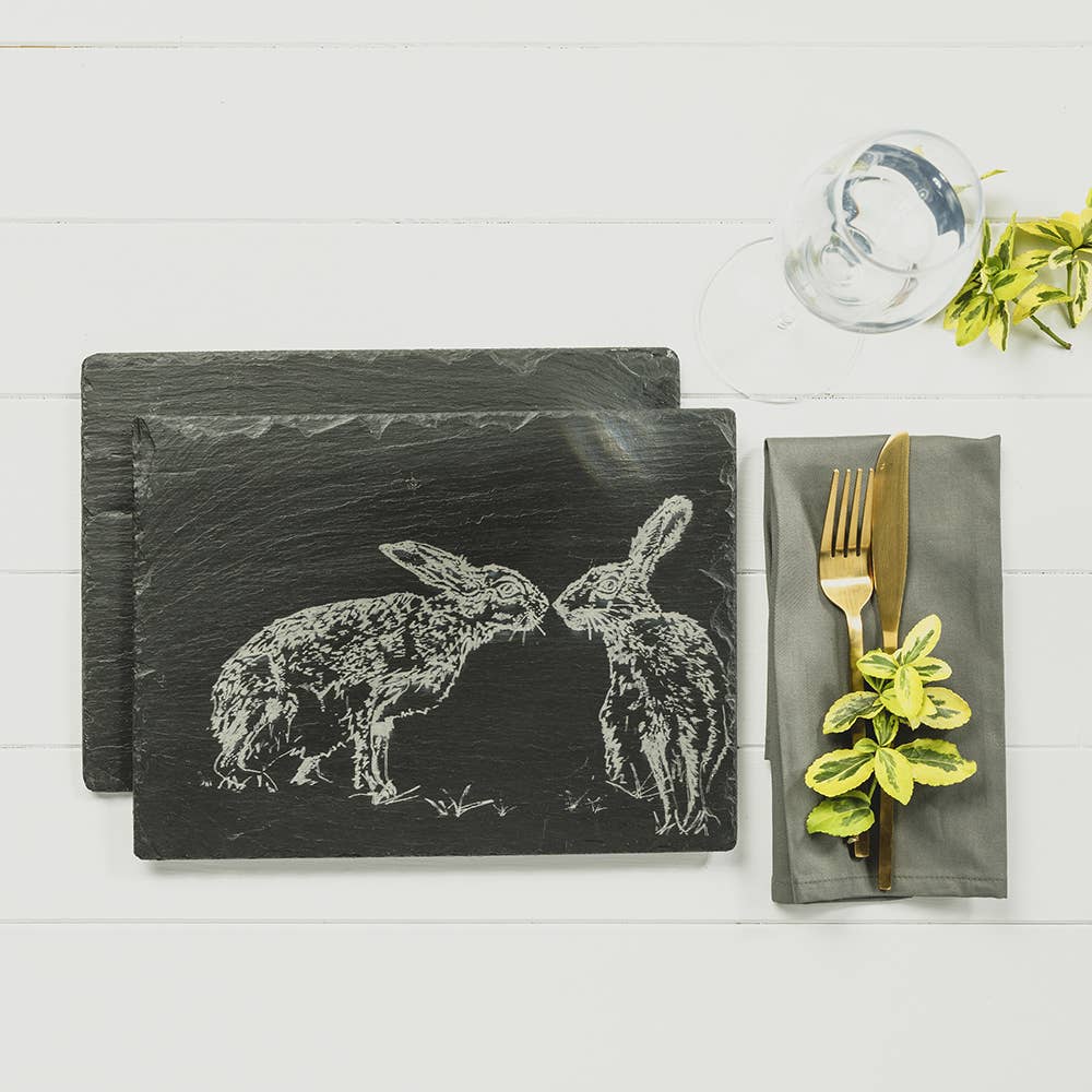 2 Kissing Hares Slate Place Mats