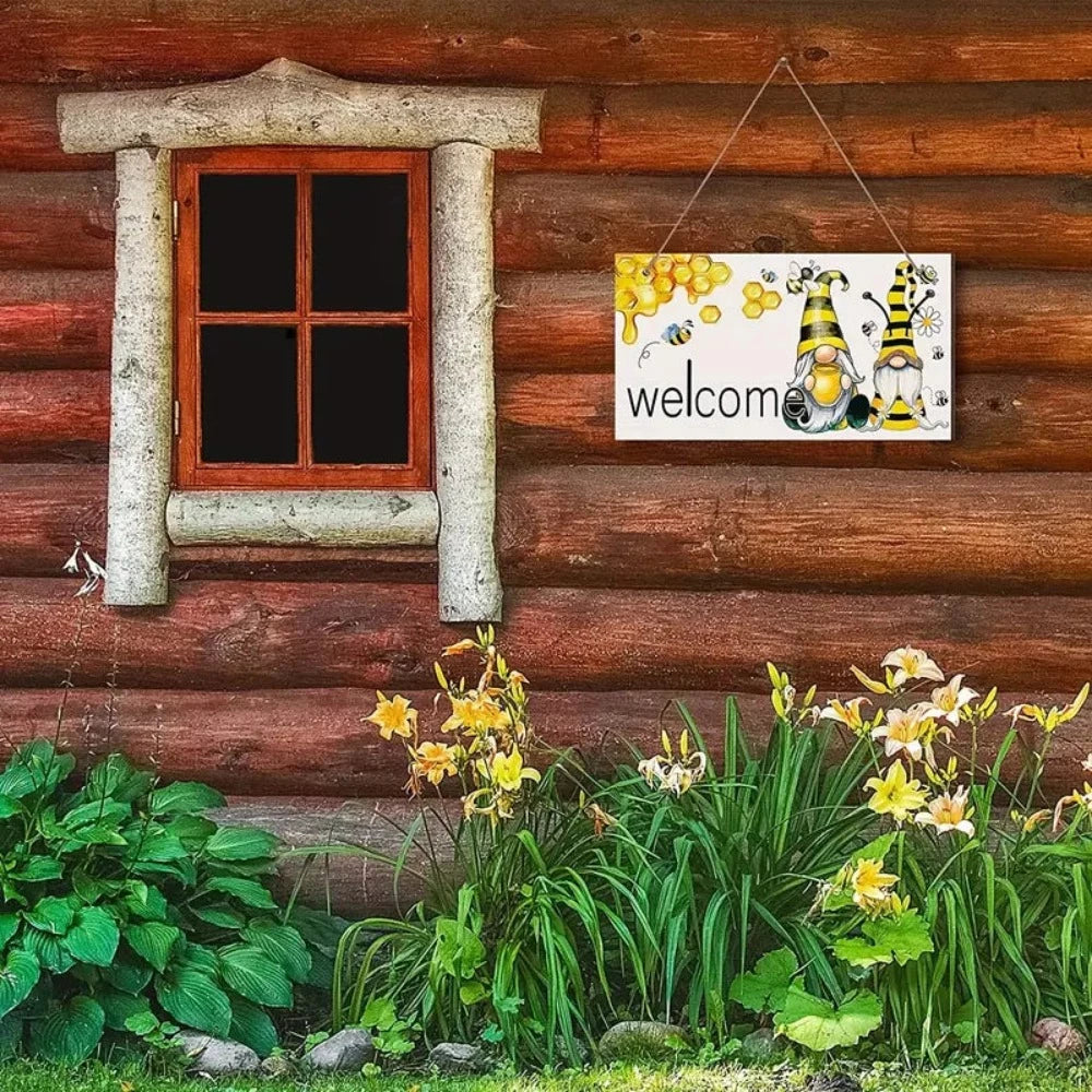 "Summer Gnomes & Bees" Rustic Wood Sign:
