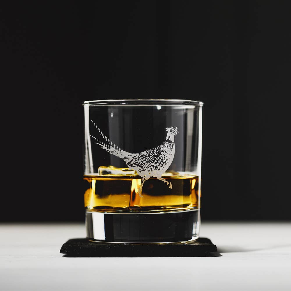 Pheasant Glass Tumbler with Slate Coaster Gift Set