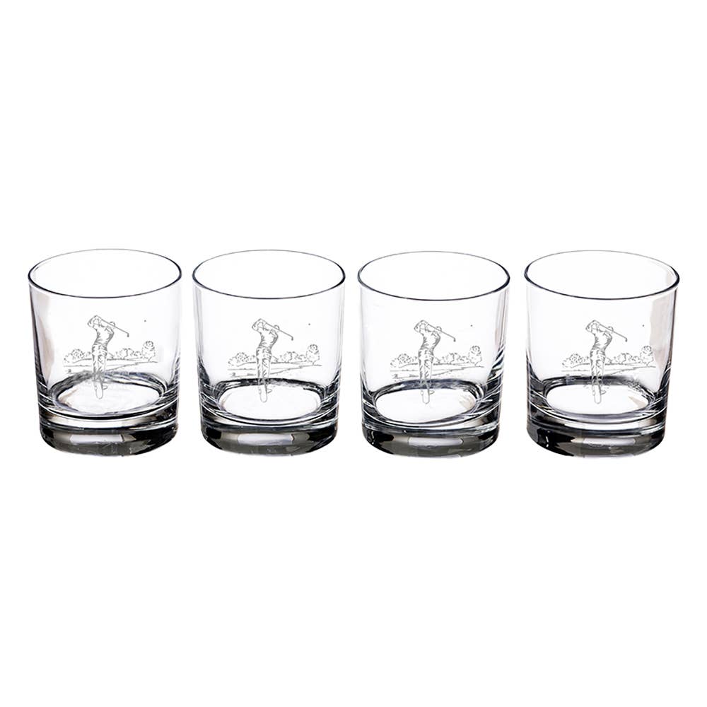 4 Glass Tumblers - Golf