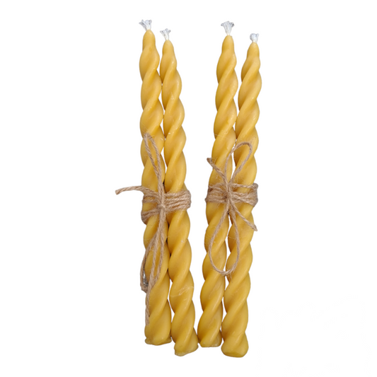 Three Beeswax Twisted Table Candles